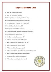 English Worksheet: Days and Months Quiz