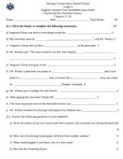 English Worksheet: Charlie and the CHocolate factory quiz chapter 17-19