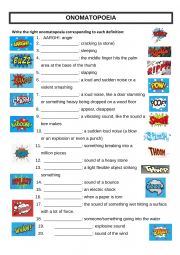 English Worksheet: Onomatopoeia in superheroes comic strips