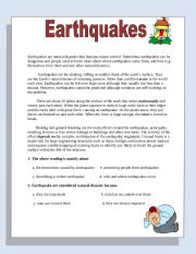 English Worksheet: earthquakes-reading-comprehension-exercises