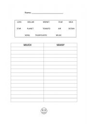 English Worksheet: MANY or MUCH