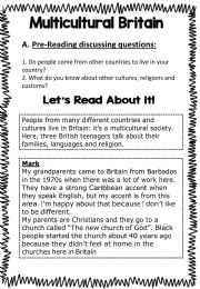 English worksheet: Britain: A Multicultural Society!
