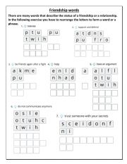 English Worksheet: Friendship & Relationship words
