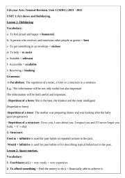 English Worksheet: 4th year General Revision Unit 1