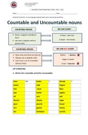 English Worksheet: Countable uncountable nouns , much , many , few , little 