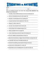 English Worksheet: SYNONYMS AND ANTONYMS