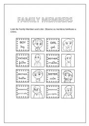 English Worksheet: FAMILY MEMBERS