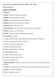 English worksheet: 4th year General Revision Unit 4