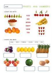 English Worksheet: Fruits and Numbers