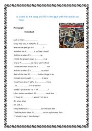 English Worksheet: Childhood Memories - Song Activity - Photograph - Nickelback