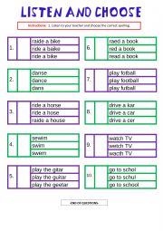 English Worksheet: Listen and Choose The Correct Spelling