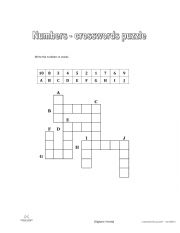 English Worksheet: Numbers one to ten crosswords puzzle
