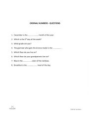 English Worksheet: Ordinal  numbers