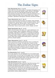 English Worksheet: Zodiac Signs!