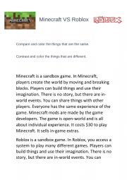 English worksheet: Compare and Contrast: Minecraft vs Roblox