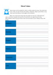 English Worksheet: Moral values