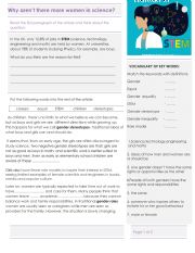 English Worksheet: Why aren�t there more women in STEM