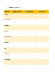 English Worksheet: vacabulary list