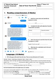 English Worksheet: 7th form Final test 3