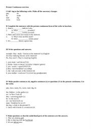 English Worksheet: present continuous