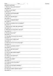 English Worksheet: Reported Question