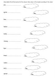 English Worksheet: unscramble the colours