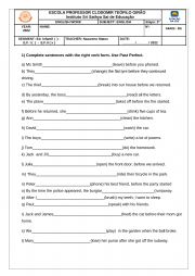 English Worksheet: PAST PERFECT