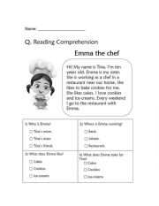 English Worksheet: Reading comprehension