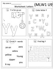 Letter Y worksheet