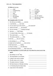 English Worksheet: In, On and At - Prepositions of Time