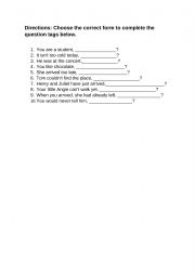 English Worksheet: Tag questions