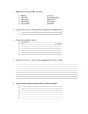 English Worksheet: Personal questions and Introduction