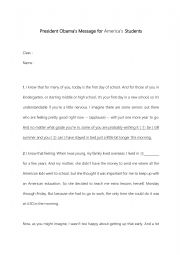 English Worksheet: President Obama�s Message for America�s Students
