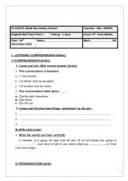 English Worksheet: Mid Term test n1 3rd form