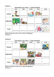 English Worksheet: Information Gap Activity --- Class schedule