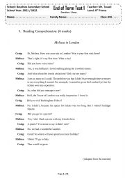 English Worksheet: 8th form end of term test 1