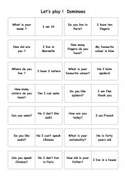 English Worksheet: questions/answers dominoes