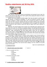 Reading comprehension Gender Discrimination  and Writing Skills worksheet