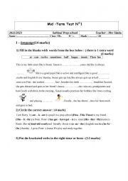 English Worksheet: Mid TermTest N1