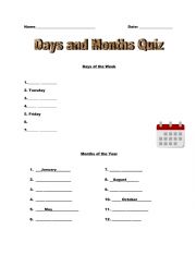 English Worksheet: Days of the week and Months of the year Quiz 