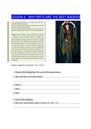 English Worksheet:  WRITTEN COMPREHENSION ABOUT LADY MACBETH WITHIN A CHAPTER DEALING WITH VILLAINS AND ANTIHEROES