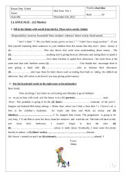 English Worksheet: 9th Form Mid-Term Test 1