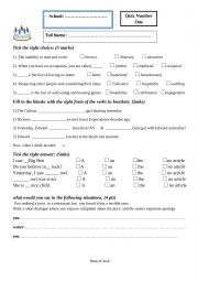 English Worksheet: 1 quiz 1 bac ticket to english textbook