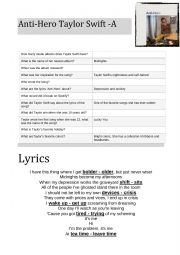 English Worksheet: Anti-Hero Taylor Swift