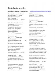 English Worksheet: Past simple listening - Payphone Maroon5