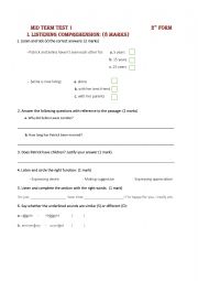 English Worksheet: 2 nd Form Mid Term test 1 Tunisia