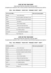 English Worksheet: Life in the year 2050