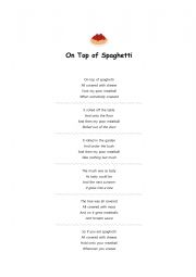 On Top of Spaghetti Song Worksheet