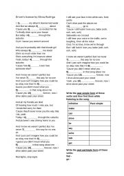 English Worksheet: SONG Driver�s license Olivia Rodrigo Past simple