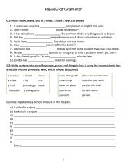 English Worksheet: quanitfiers, relative pronouns, comparative and superlative